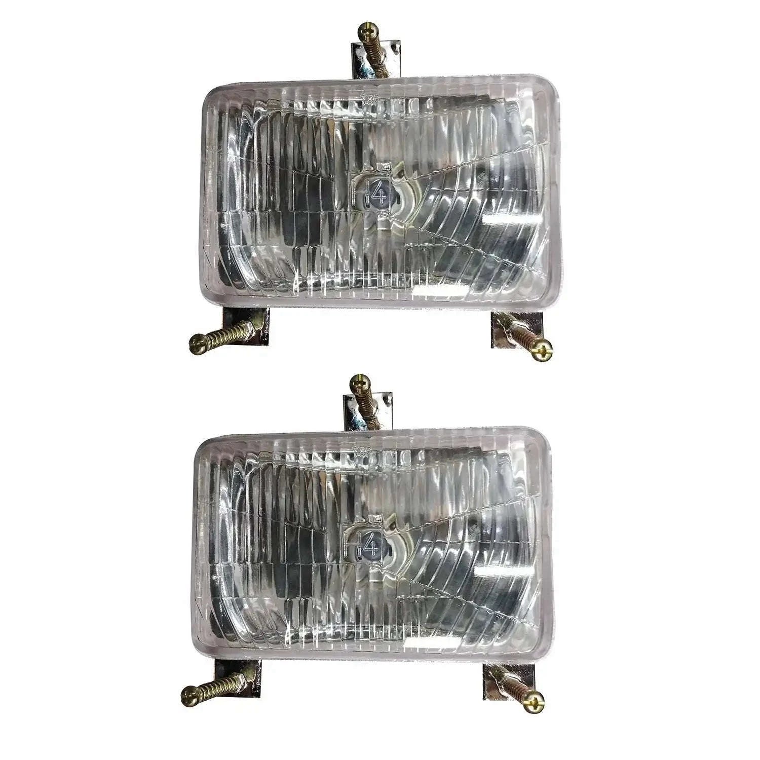 Tractor headlight pair, clear rectangular lens, chrome reflector, mounting bolts