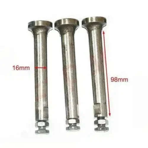 Metal valve tappet push guide pins with screws and nuts, 16mm x 98mm (set of 3)