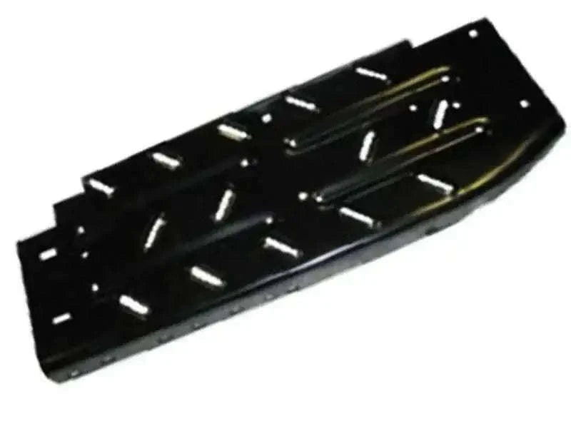 Black metal tractor foot step plate with cutout tread slots