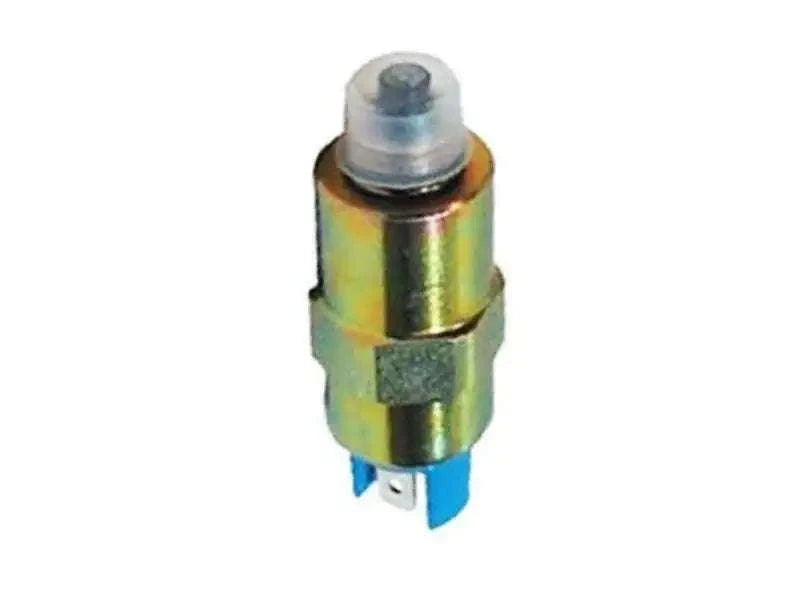 Fuel shut-off valve solenoid with metal cap, yellow-green body and blue terminal