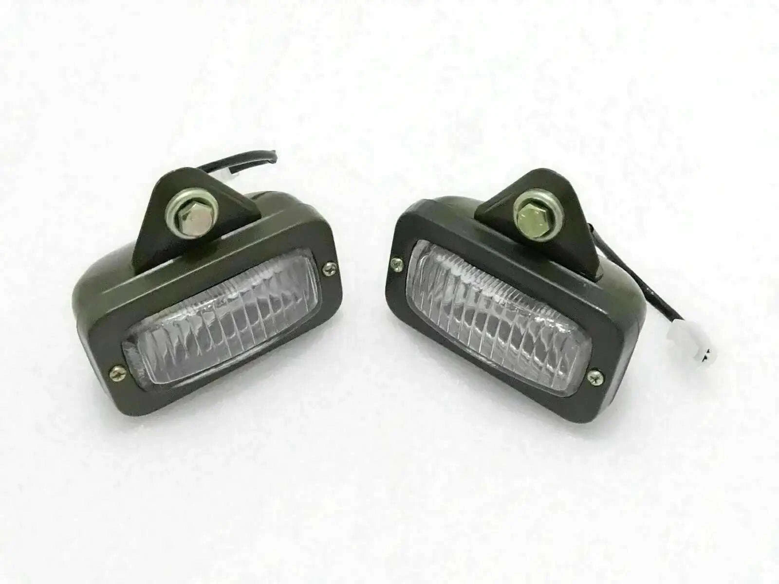 Parking light pair with olive housings and clear lens, includes mounting brackets and wiring