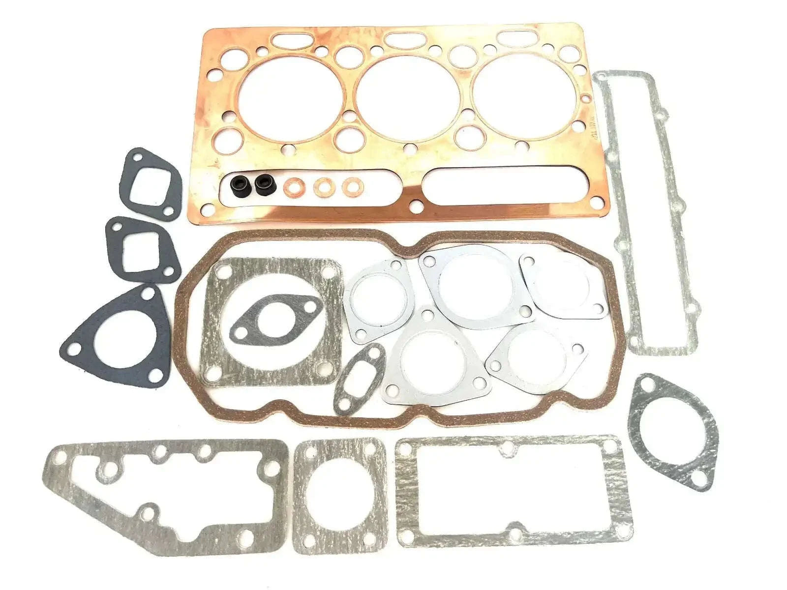 Metal head gasket set with multiple cutouts and bolt holes, for engine repair