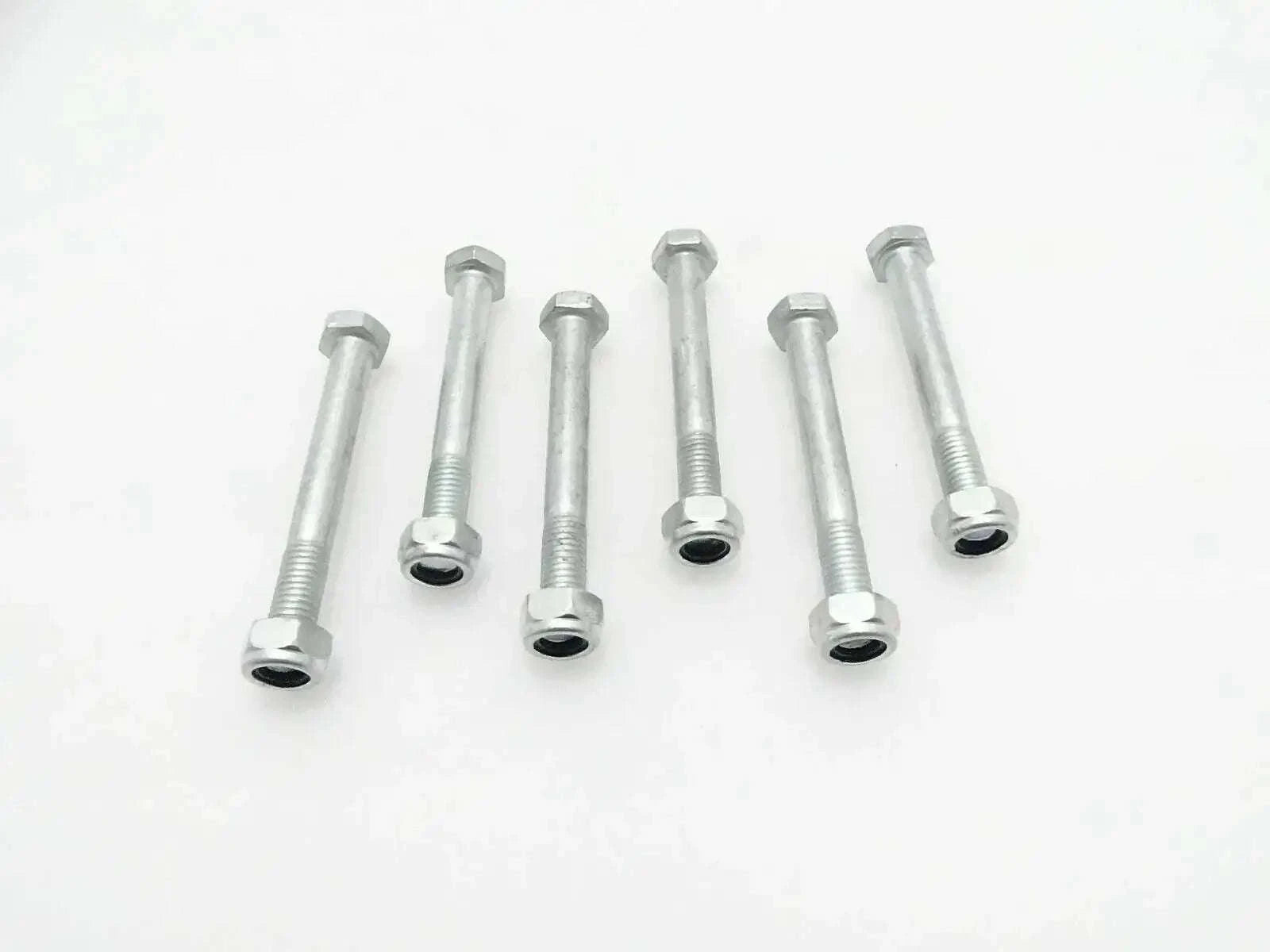 Set of 6 M12 x 100 hex flange bolts, silver with black washers