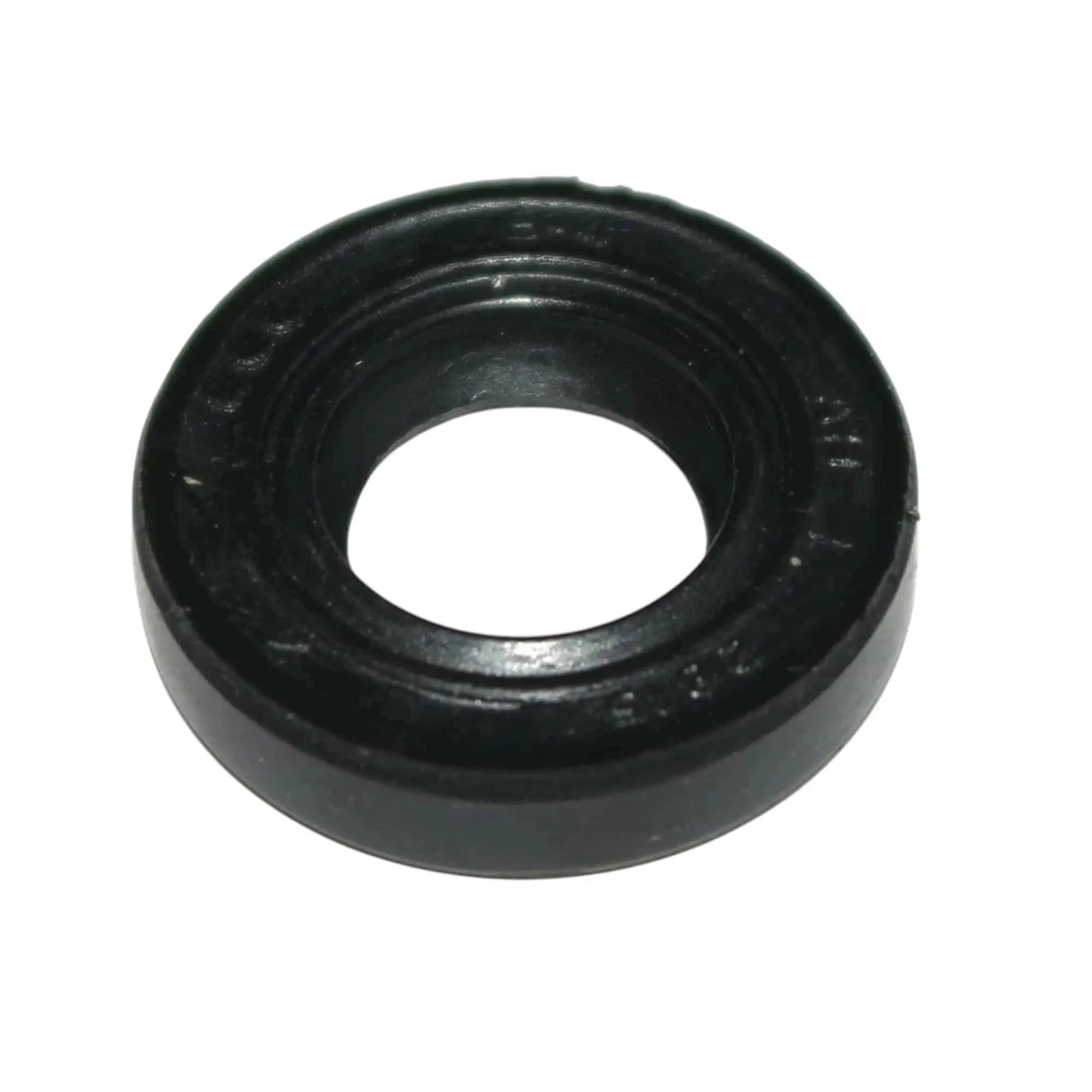 Steering oil seal: black rubber ring with molded outer lip and bore