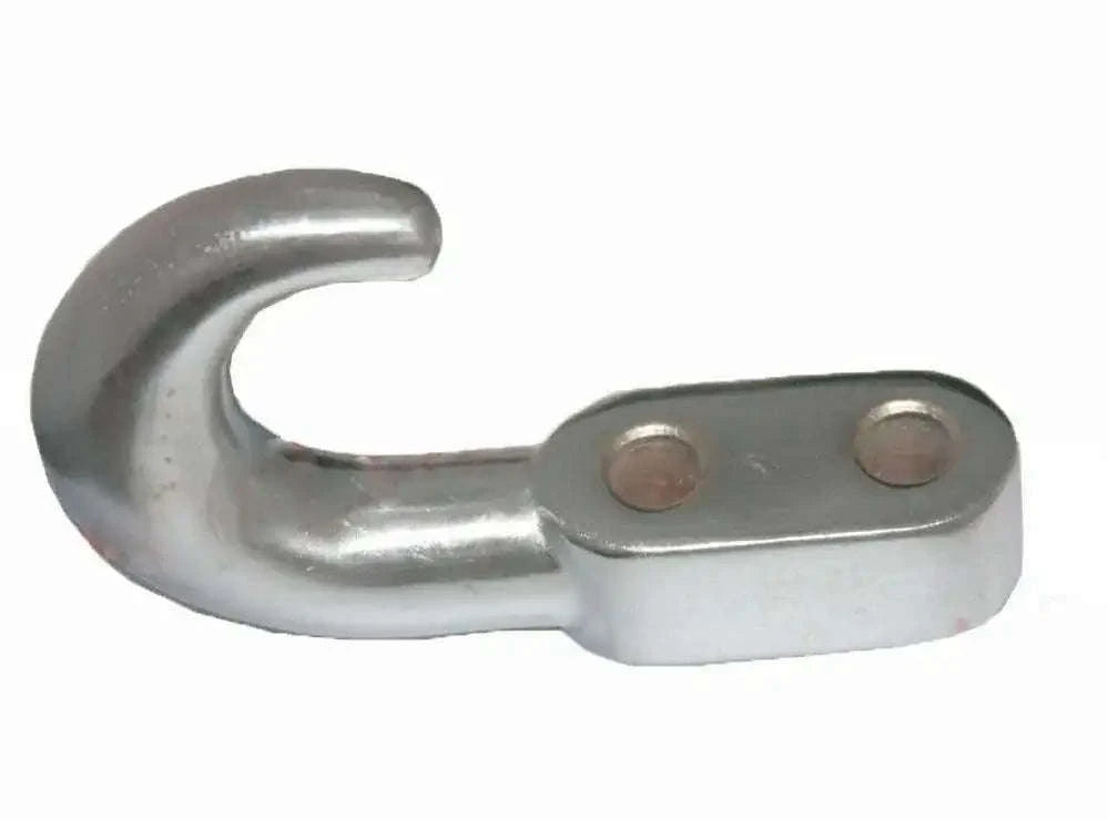 Chrome tow hook with C-shaped hook and two-hole mounting plate