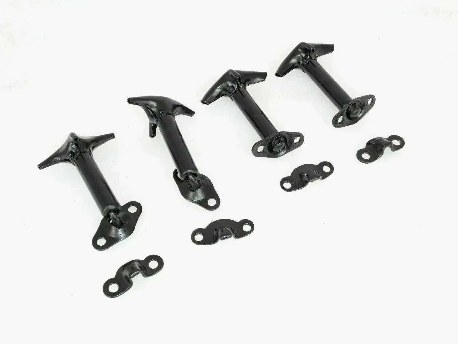 Bonnet windshield latch kit with black latch arms and mounting hardware