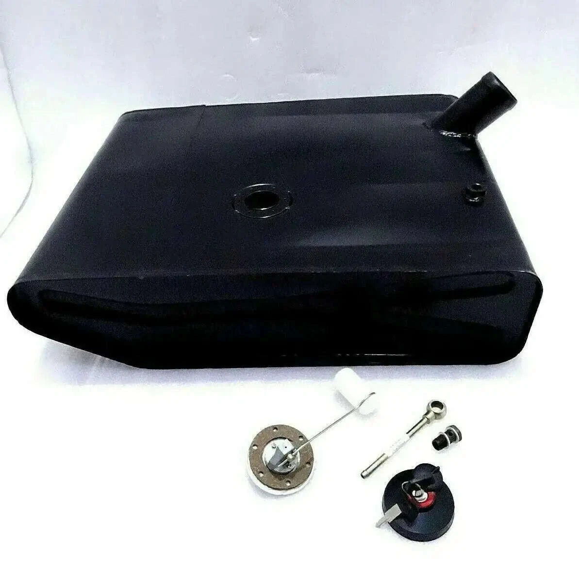 Fuel tank cap with fuel sensor and banjo nut set, black cap and metal components