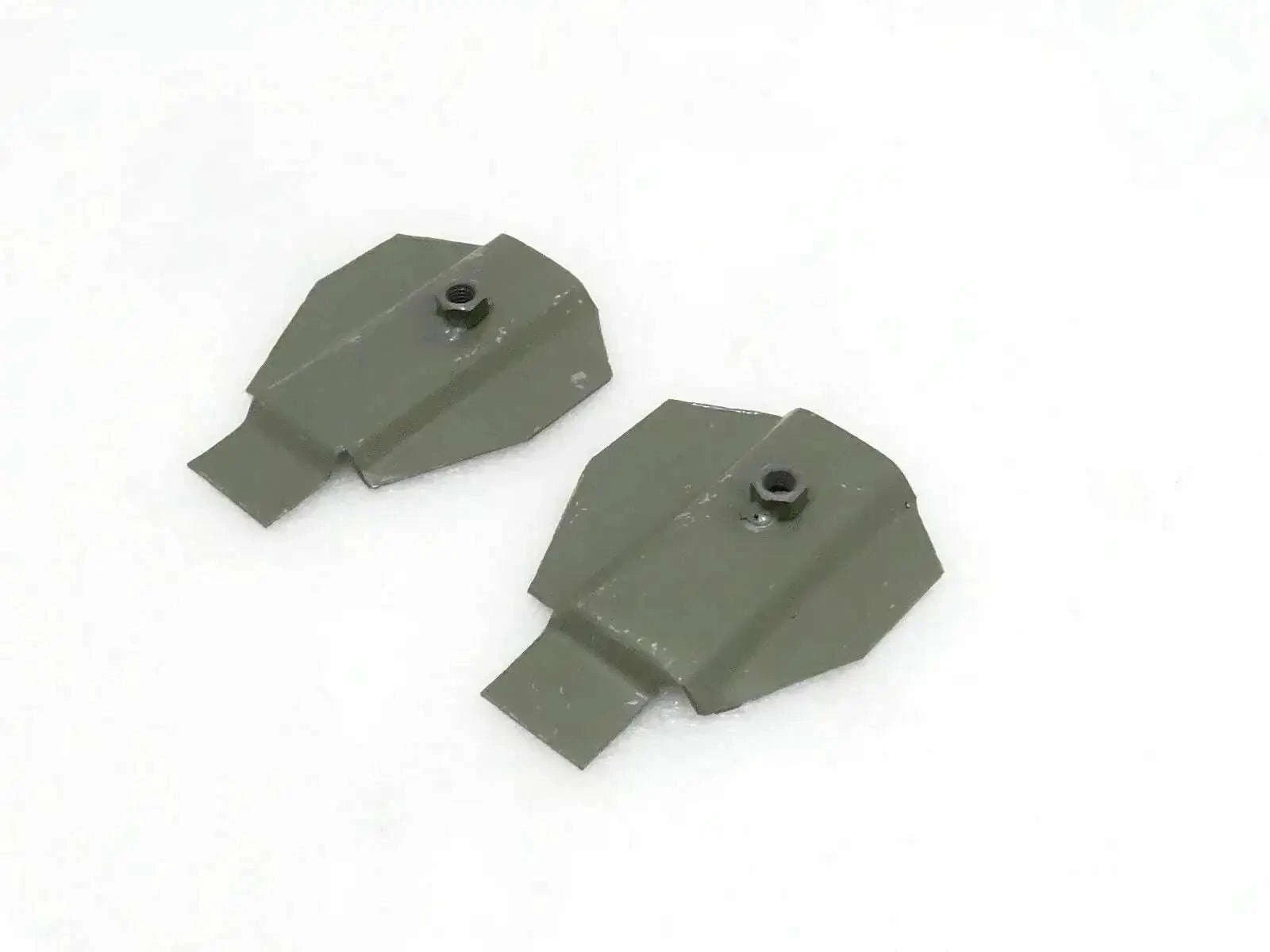 Metal door lever fixing brackets, olive green, with mounting holes