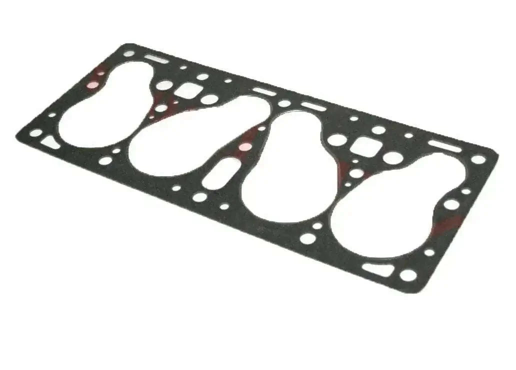 Head gasket with four large round ports and multiple bolt holes, black