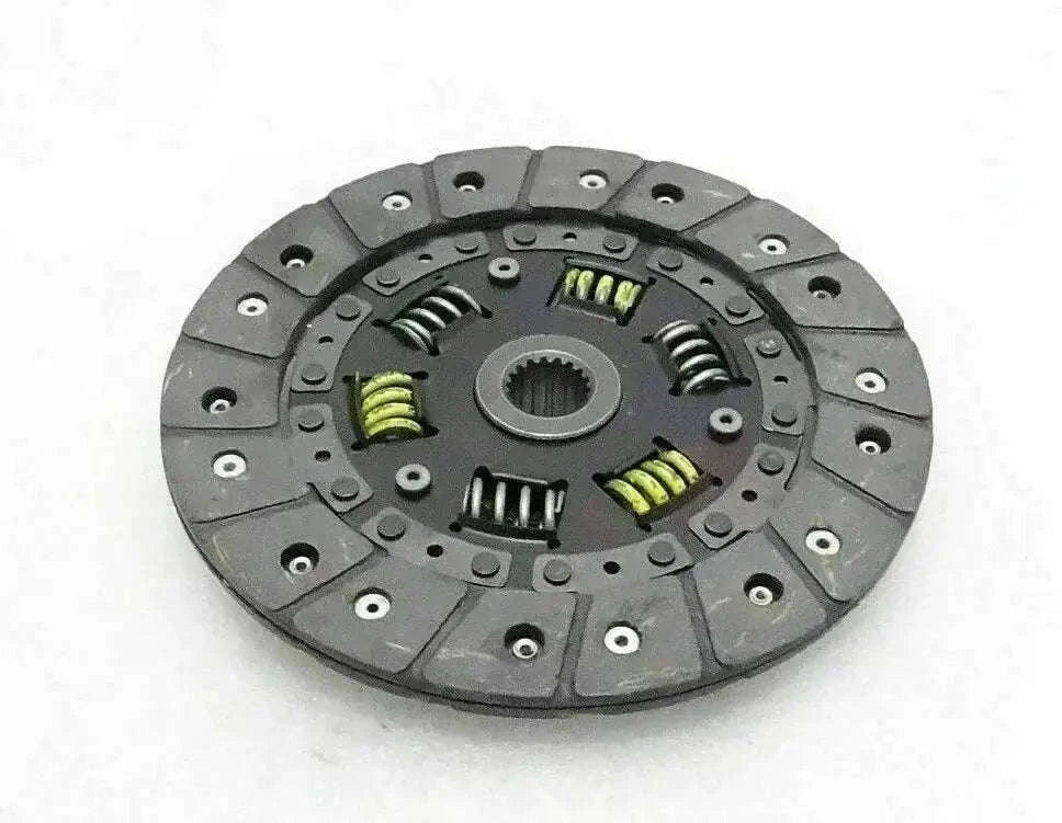 Clutch driven plate disk with springs and splined center hub, dark metal.