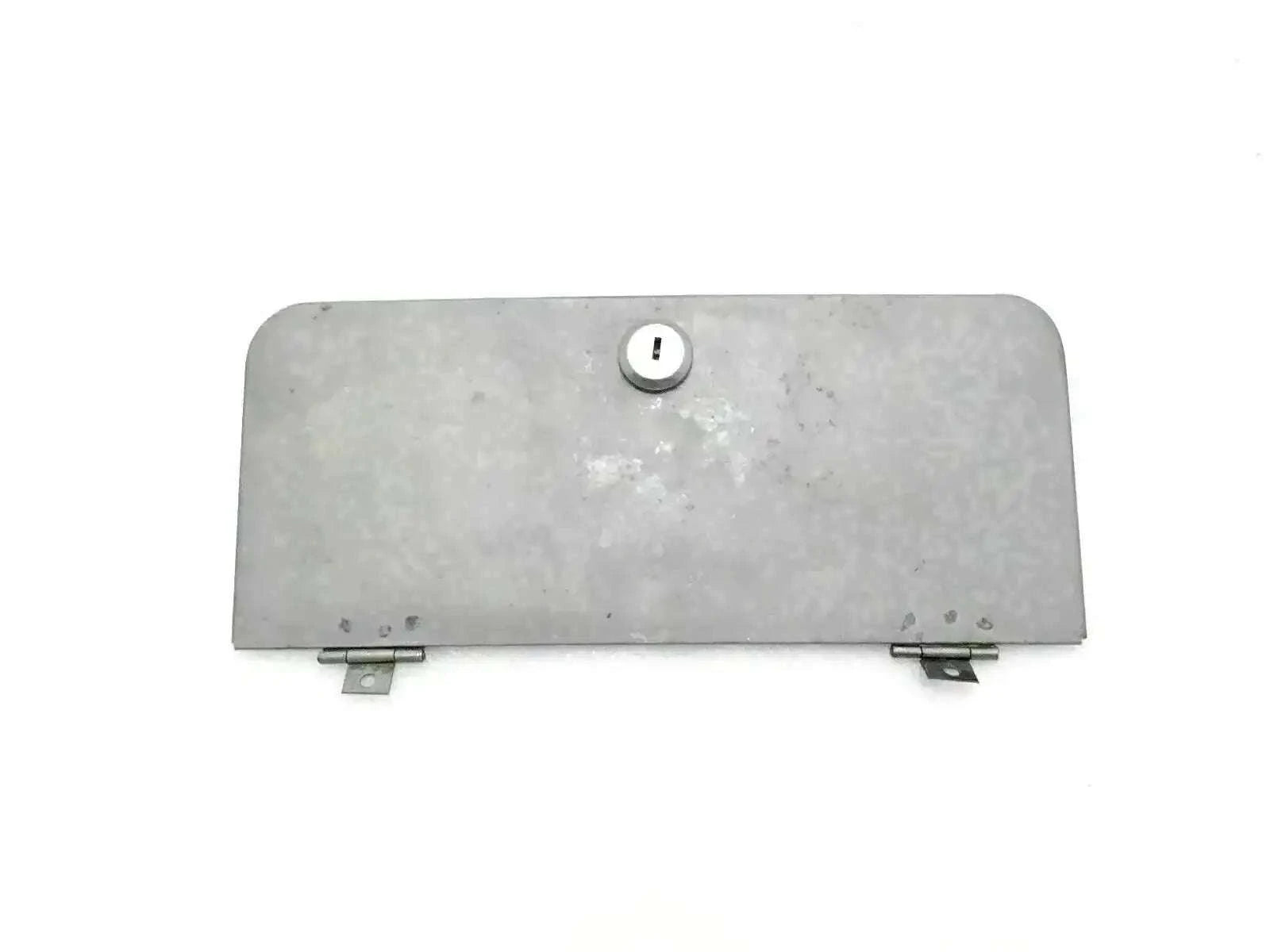 Front windshield vent door with lock, gray metal panel with latch