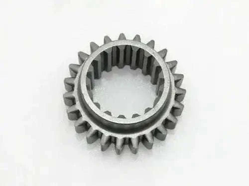 Metal transmission pinion gear with outer teeth and inner splines