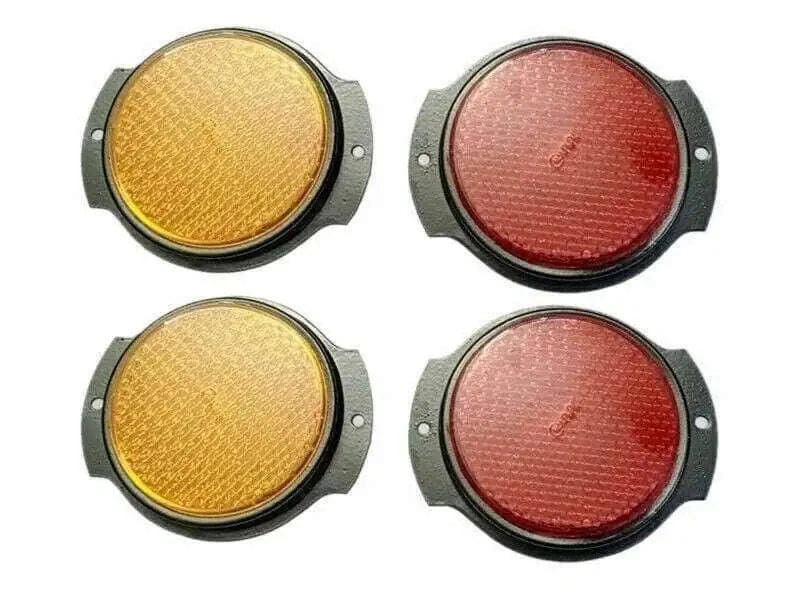 Set of four round tractor trailer reflectors with amber and red lenses