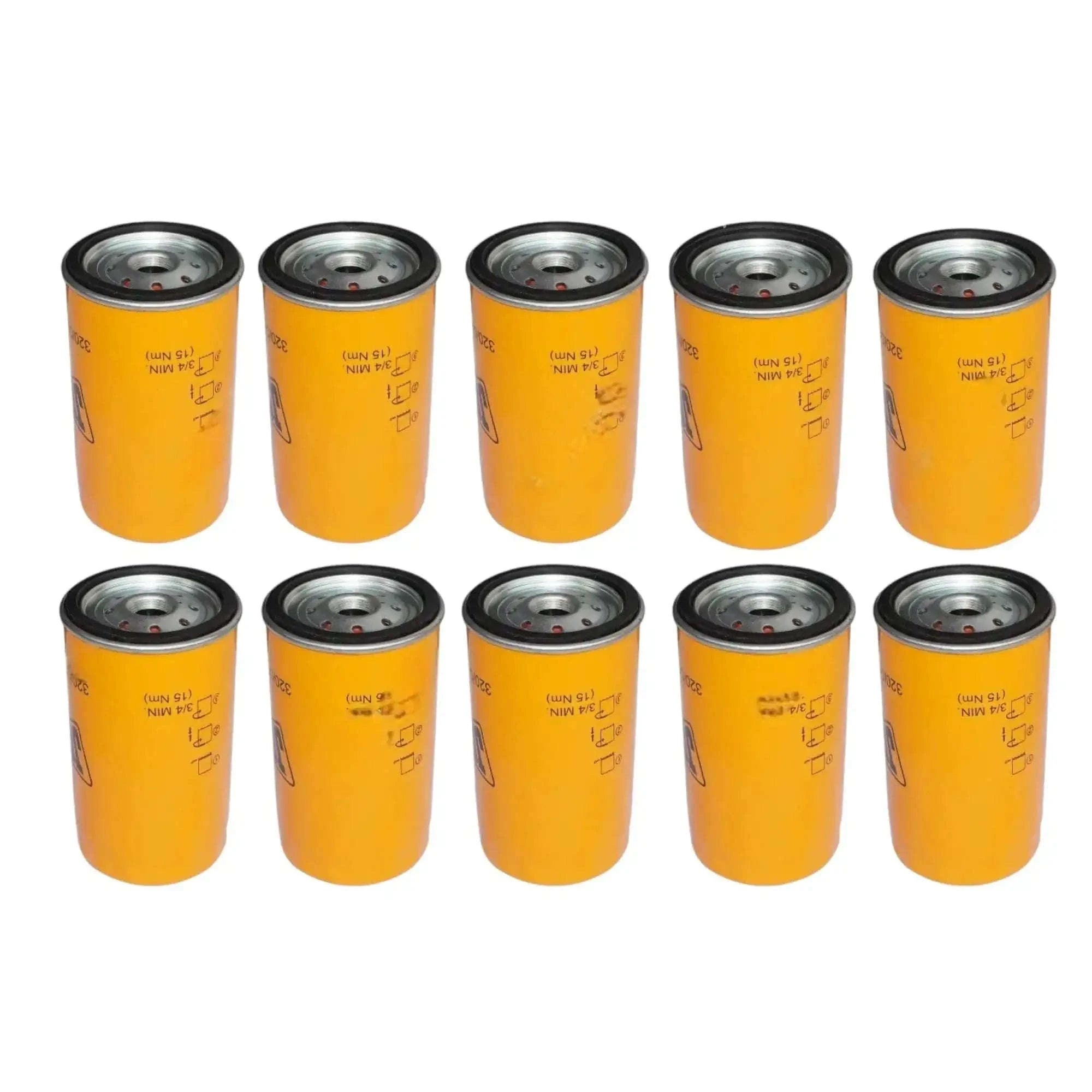 JCB backhoe engine oil filter set, 10 yellow filters designed for efficient engine performance