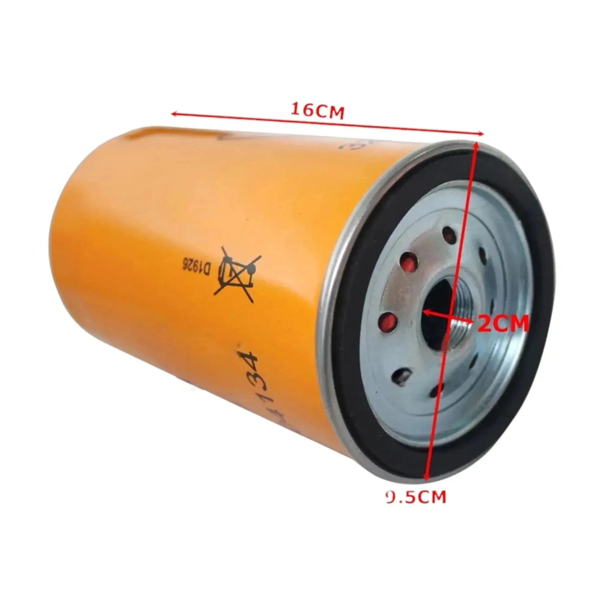 Orange engine oil filter canister with metal base and center ports