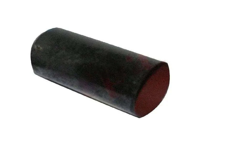 Cylindrical oil filter glass housing, dark metal with red inner end
