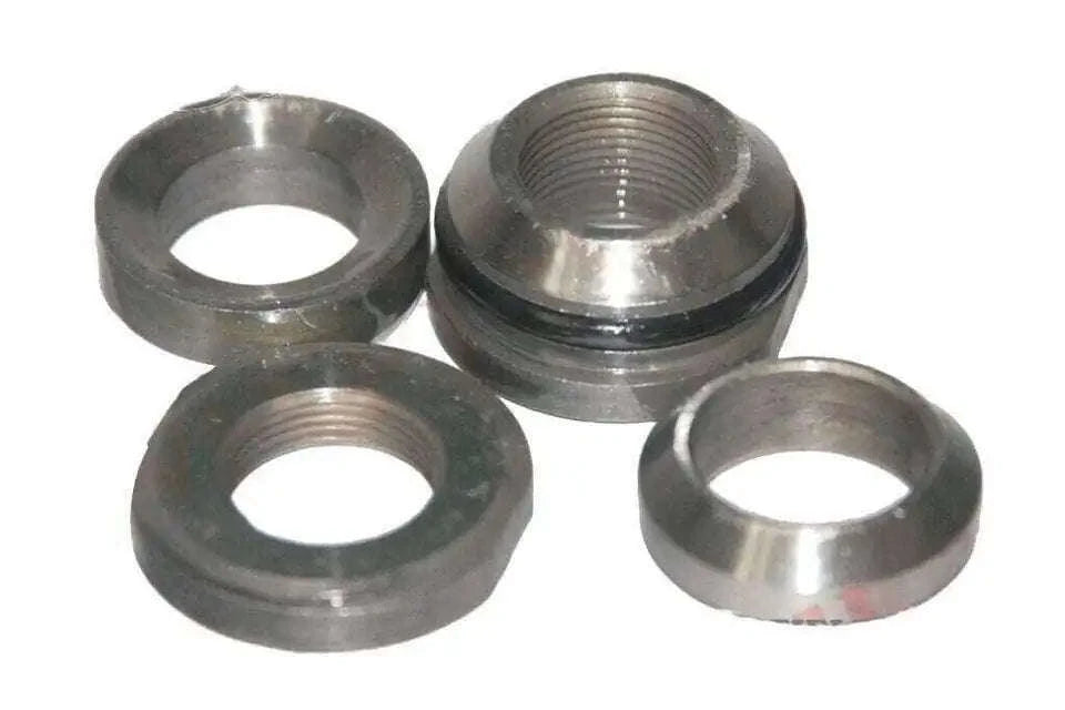 Steering nut kit with four metal threaded nuts and washers