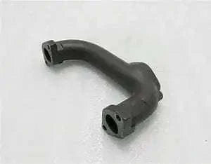 Curved black exhaust manifold hose with two mounting flanges