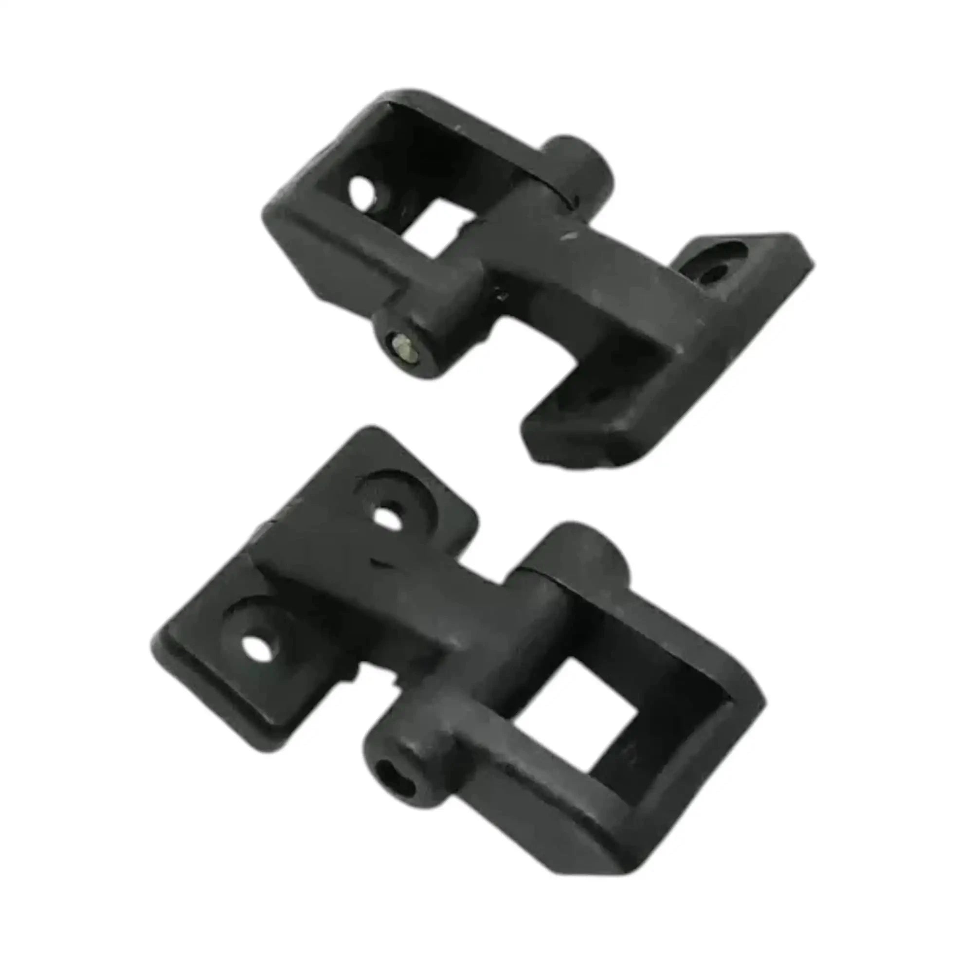 Windshield hinge brackets, black, two pieces with open frame and mounting holes