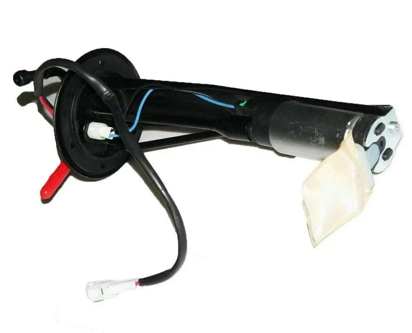 Fuel pump sender assembly with black wiring harness and circular mounting flange