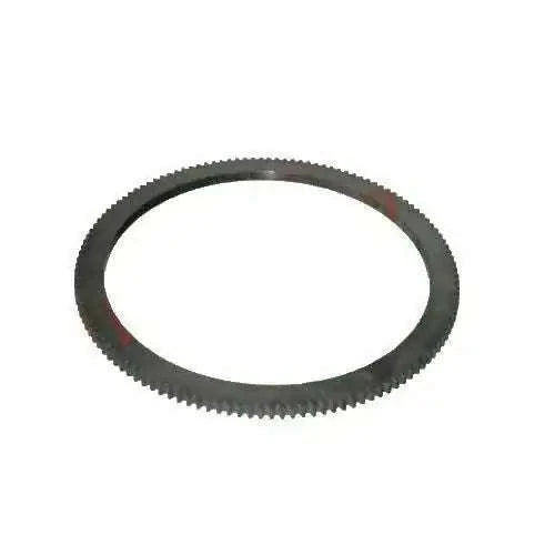 129-tooth flywheel ring gear, dark metal ring with evenly spaced gear teeth