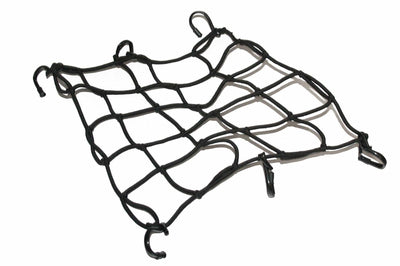 Black mesh folding luggage holder with six hooks for secure helmet storage