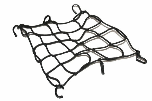 Black mesh 6-hook folding luggage holder for secure gear storage in vehicles