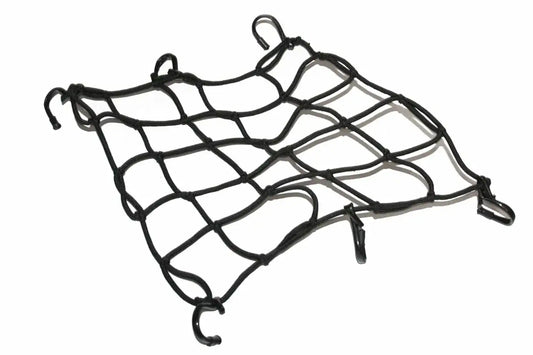 Black mesh 6-hook folding luggage holder for secure gear storage in vehicles