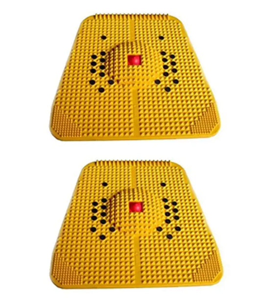 Yellow foot massager power mats with nubs and red center buttons, pack of 2