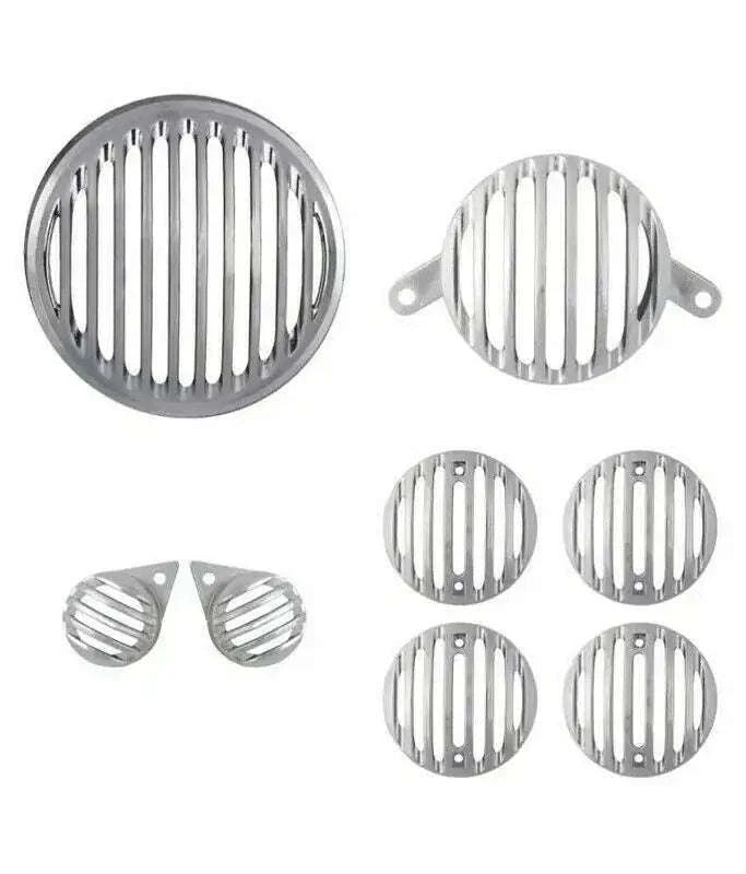 Round metal head rear pilot indicator light protector grille set, multi-piece