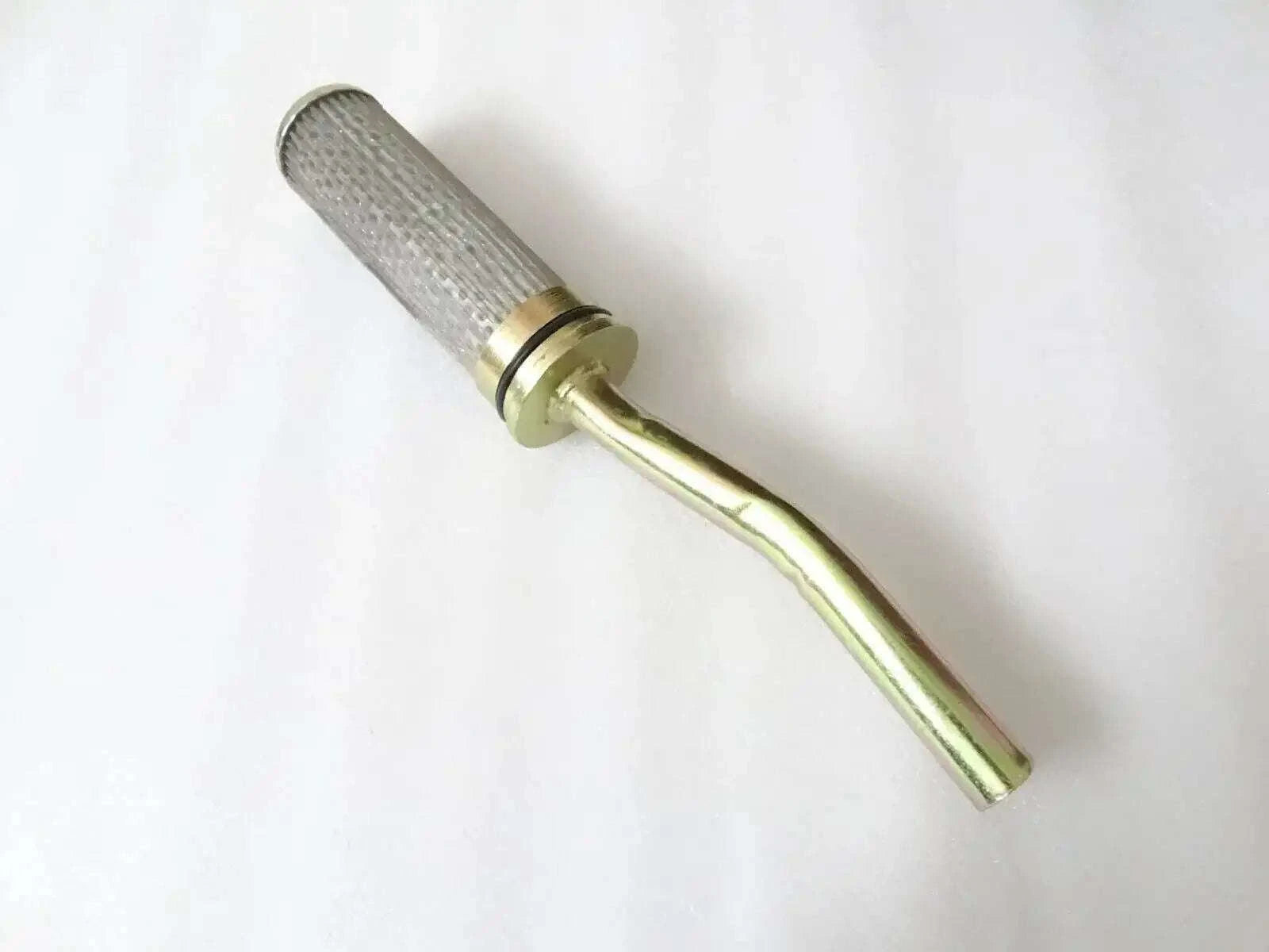 Tractor hydraulic suction filter with mesh screen and brass-colored housing