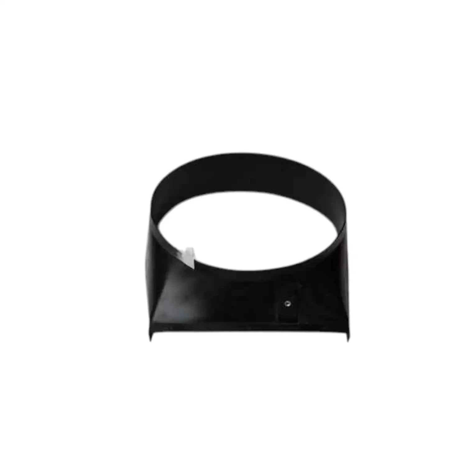 Black tractor radiator cowl shroud with round opening and front mounting tabs