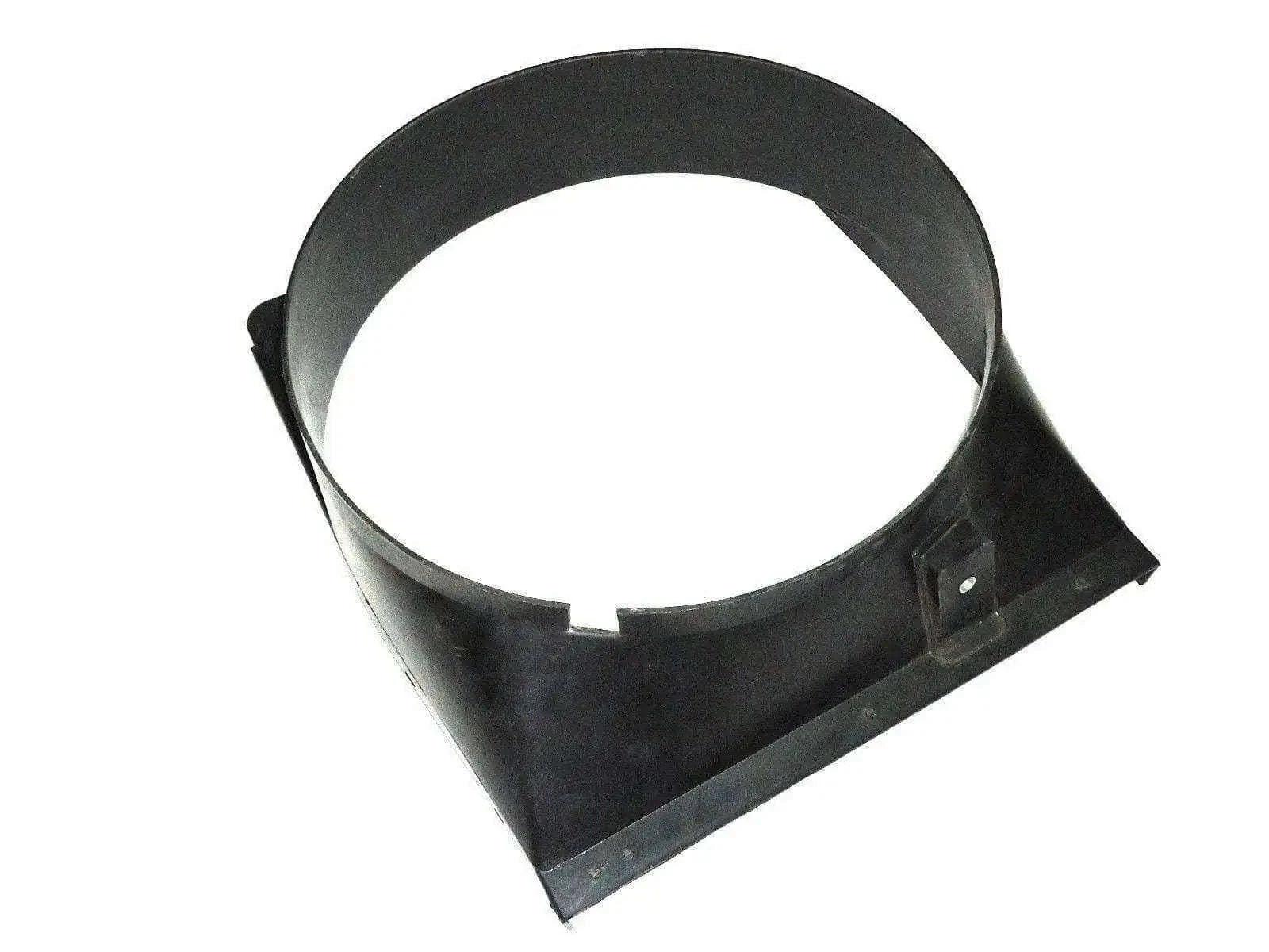 Tractor radiator cowl shroud, black with round opening and lower corner flap