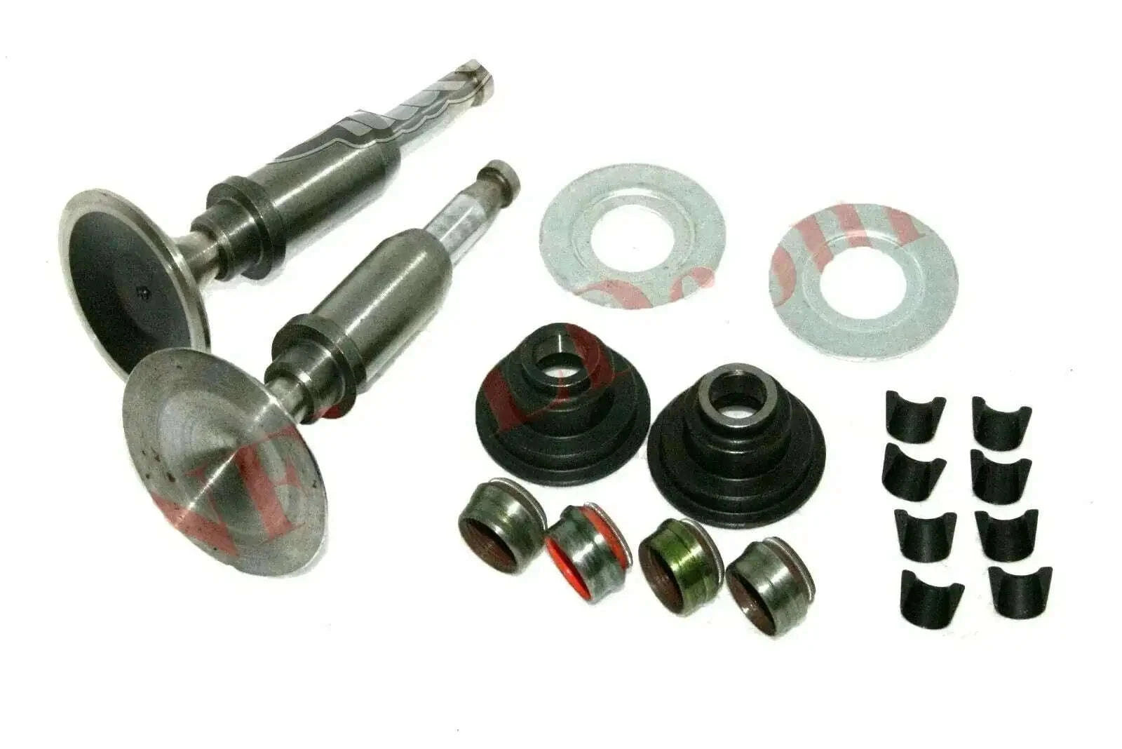 Motorcycle cylinder head valve complete kit with valves, seals, and springs