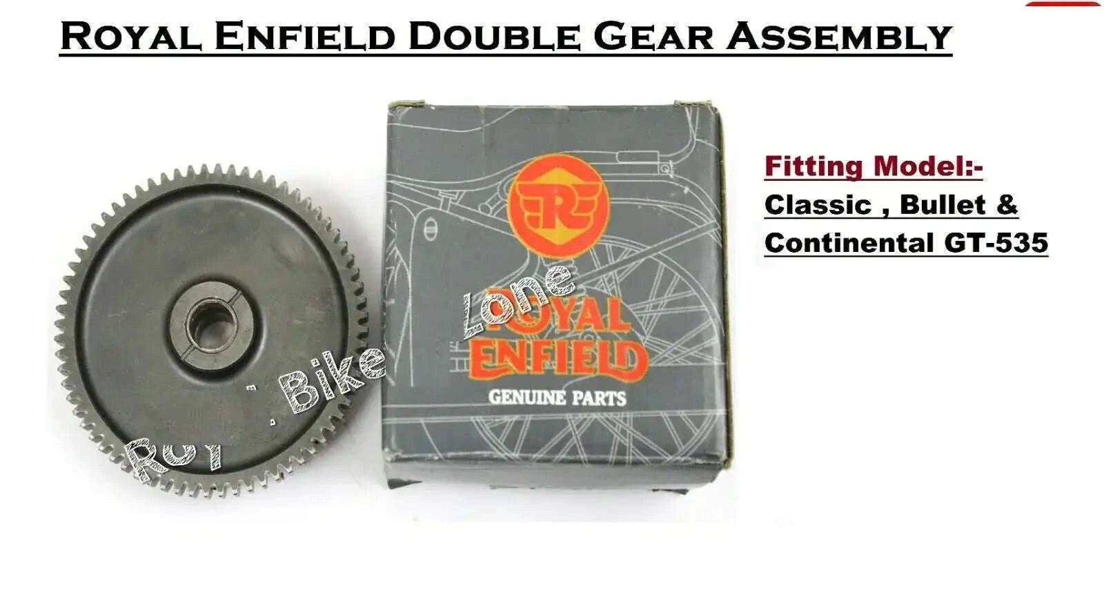 Motorcycle double gear assembly with metal gear wheel and boxed parts