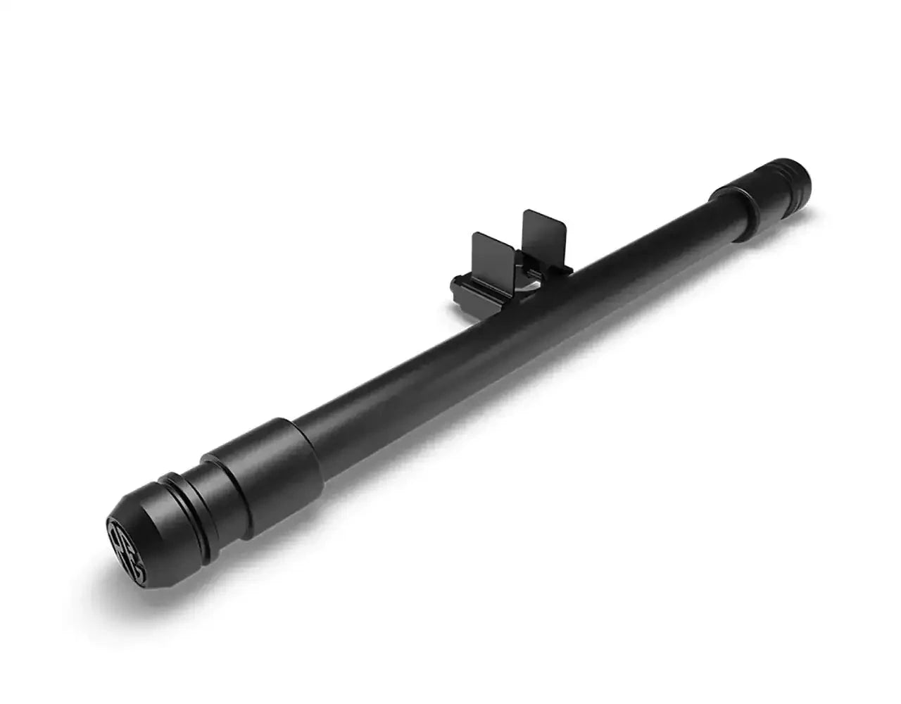 Black straight engine guard bar with mounting bracket and end caps