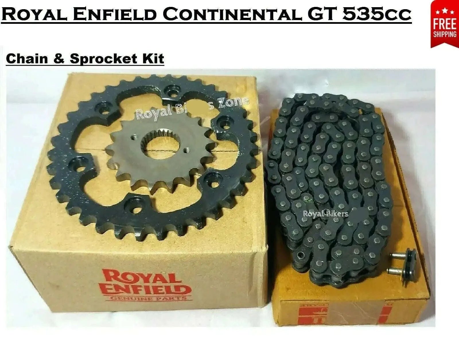 Royal Enfield sprocket set with roller chain kit, dark metal parts