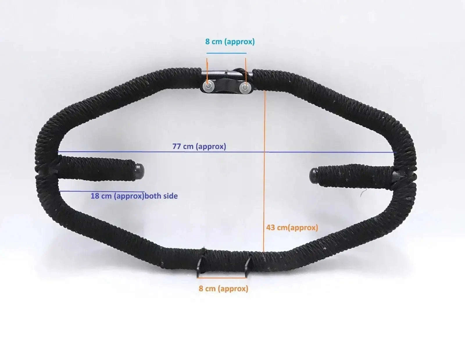 Black rope-wrapped front leg guard crash bar with metal clips