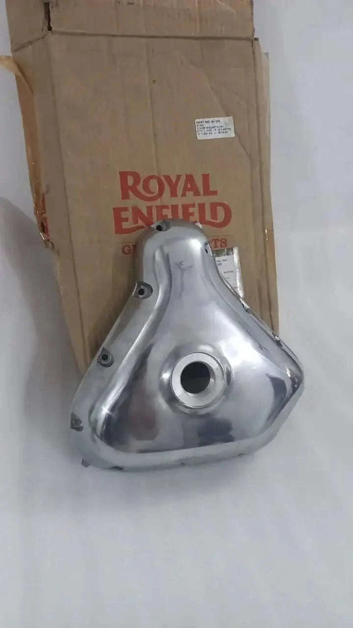 Chrome magneto cover, curved metallic housing for Royal Enfield motorcycles