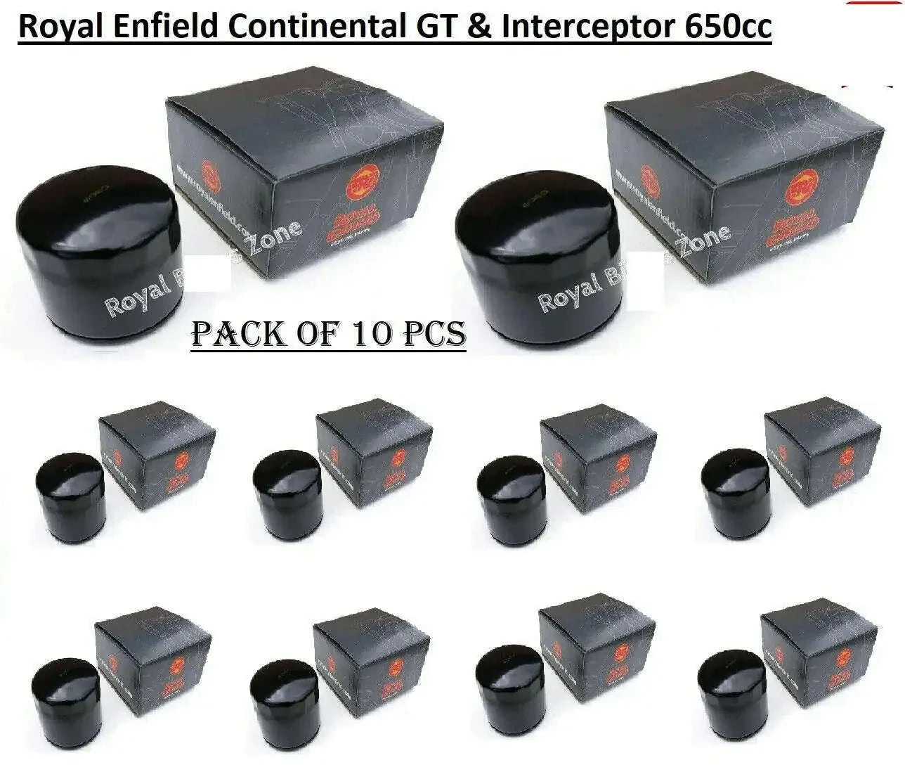 Oil filter element pack of 10 pcs with black cylindrical filters and gray boxes
