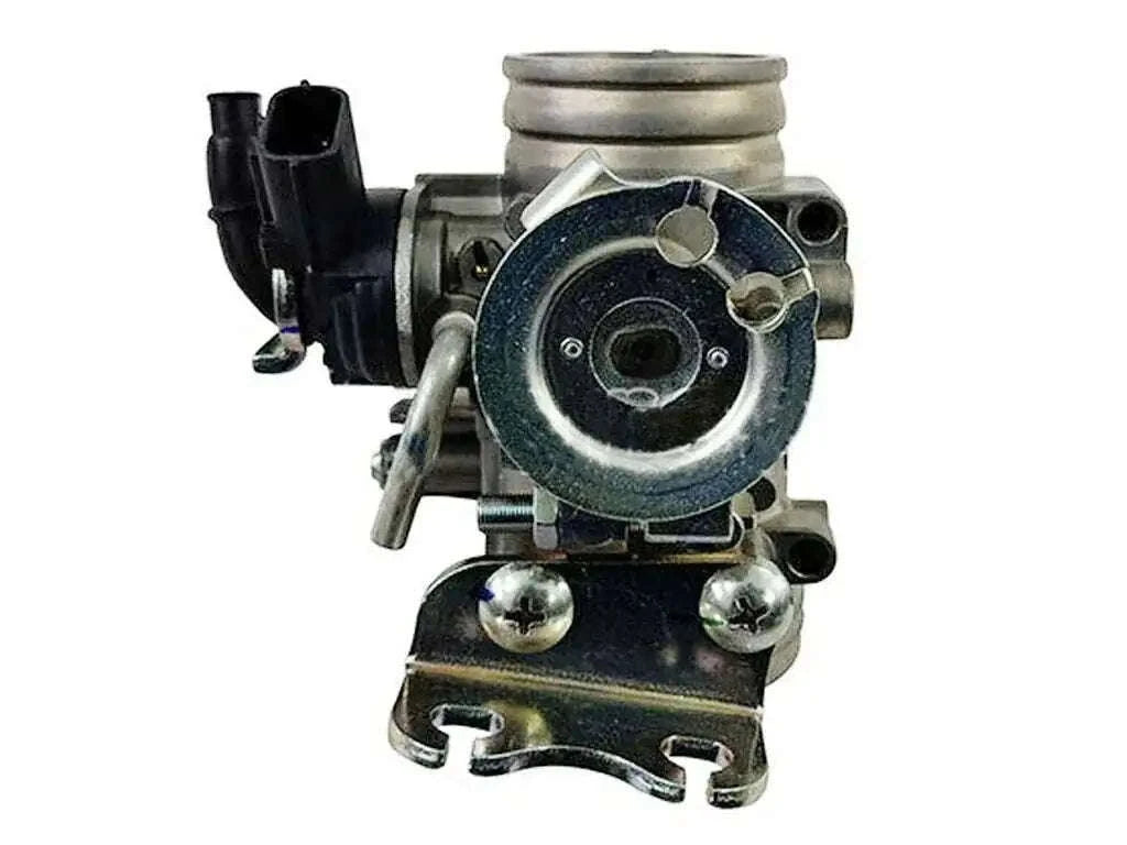 Throttle body assembly with circular housing and vacuum port, metal construction