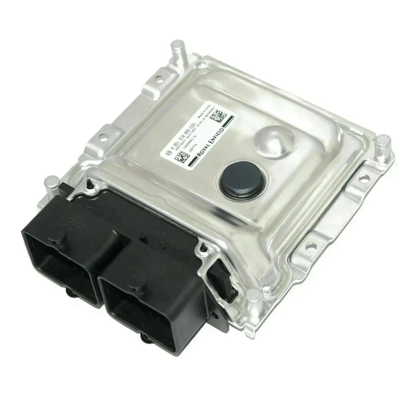 ECU engine control module with silver metal housing and black multi-pin connector