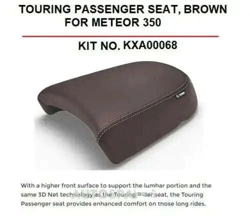 Brown touring passenger seat for Meteor 350 with contoured front support