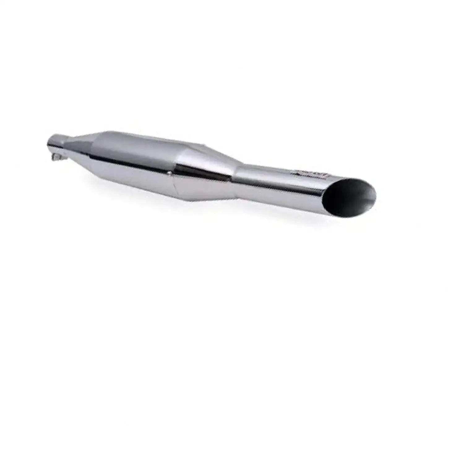 Polished metal motorcycle exhaust silencer with black end cap