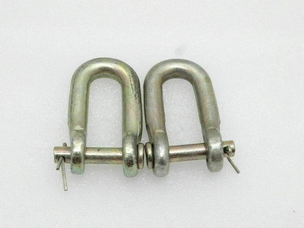 Metal D-shackles with pins and chain link, two-piece assembly
