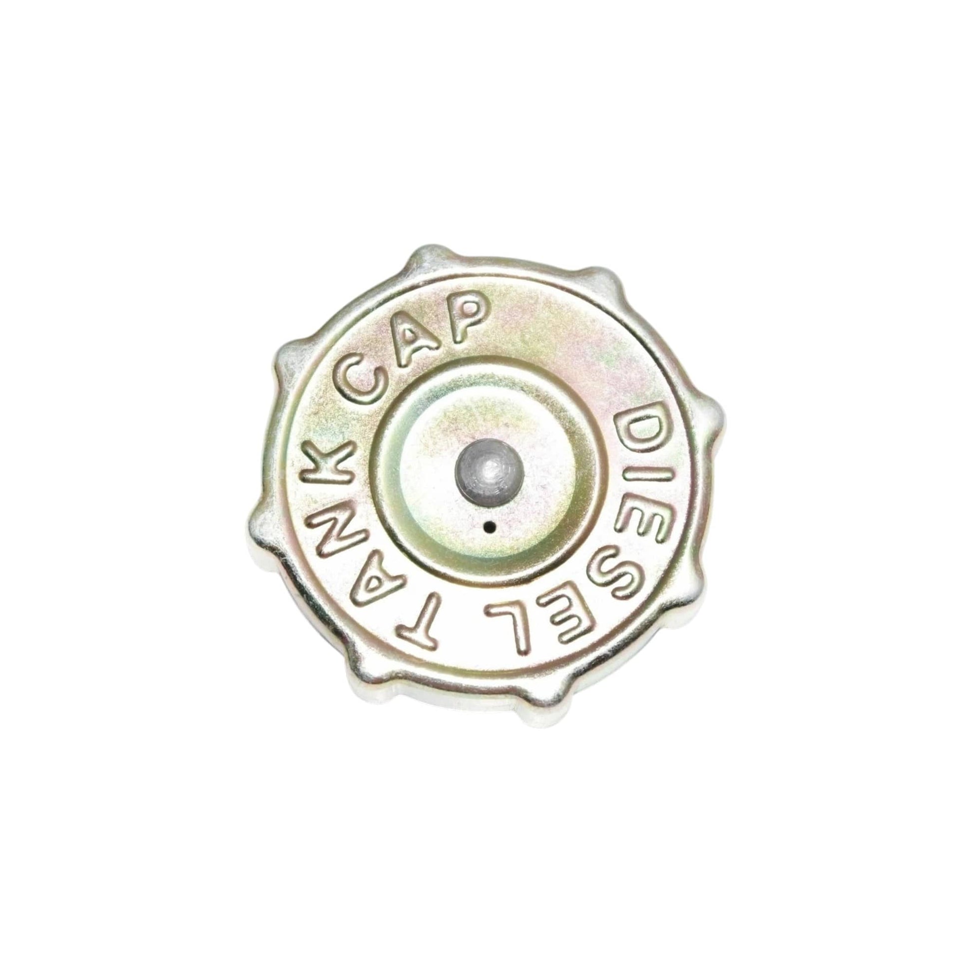New Ford tractor diesel fuel cap made of durable metal, designed for secure tank sealing.