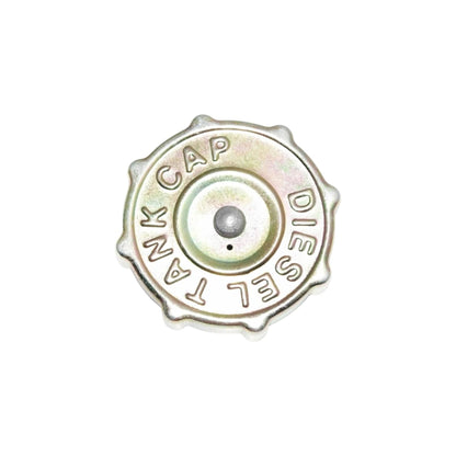 New Ford tractor diesel fuel cap made of durable metal, designed for secure tank sealing.
