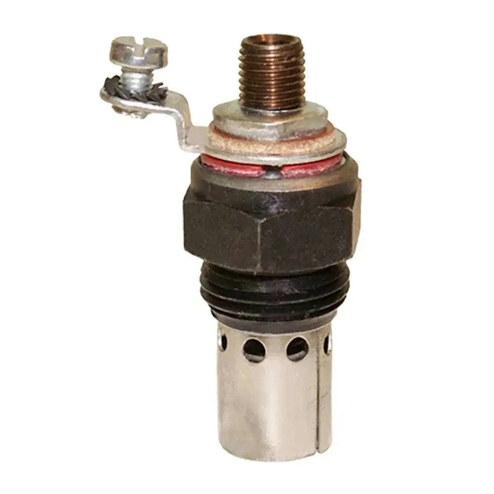 Tractor glow plug with threaded tip, metal body, black insulator and mounting terminals