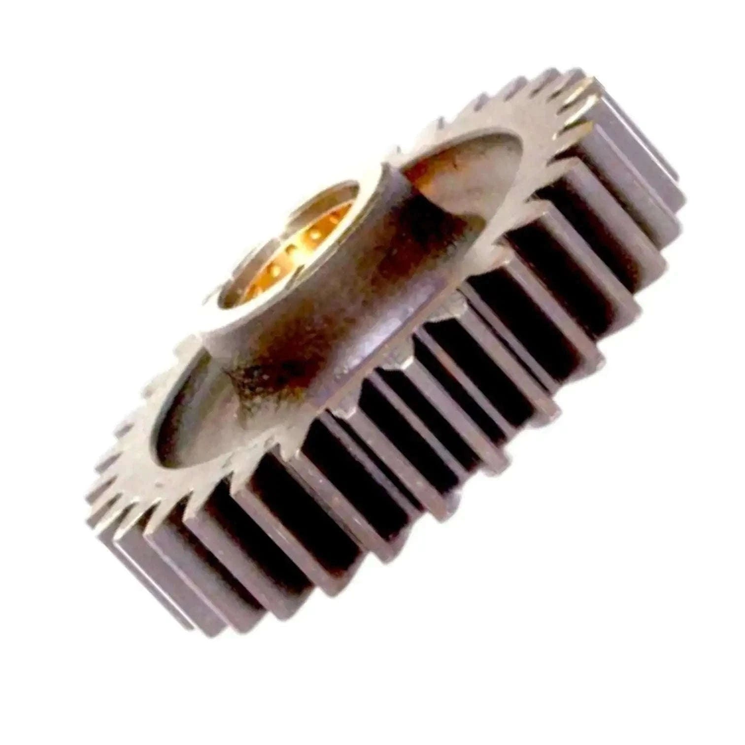 Reverse idler gear with bush, metal body with gear teeth and two mounting flanges