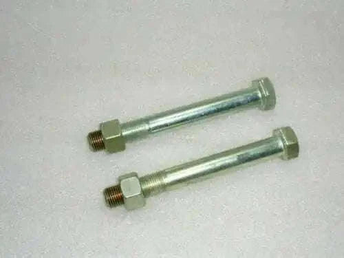 Pair of front axle bolts, 14.5 cm, silver steel with hex nuts and threaded ends